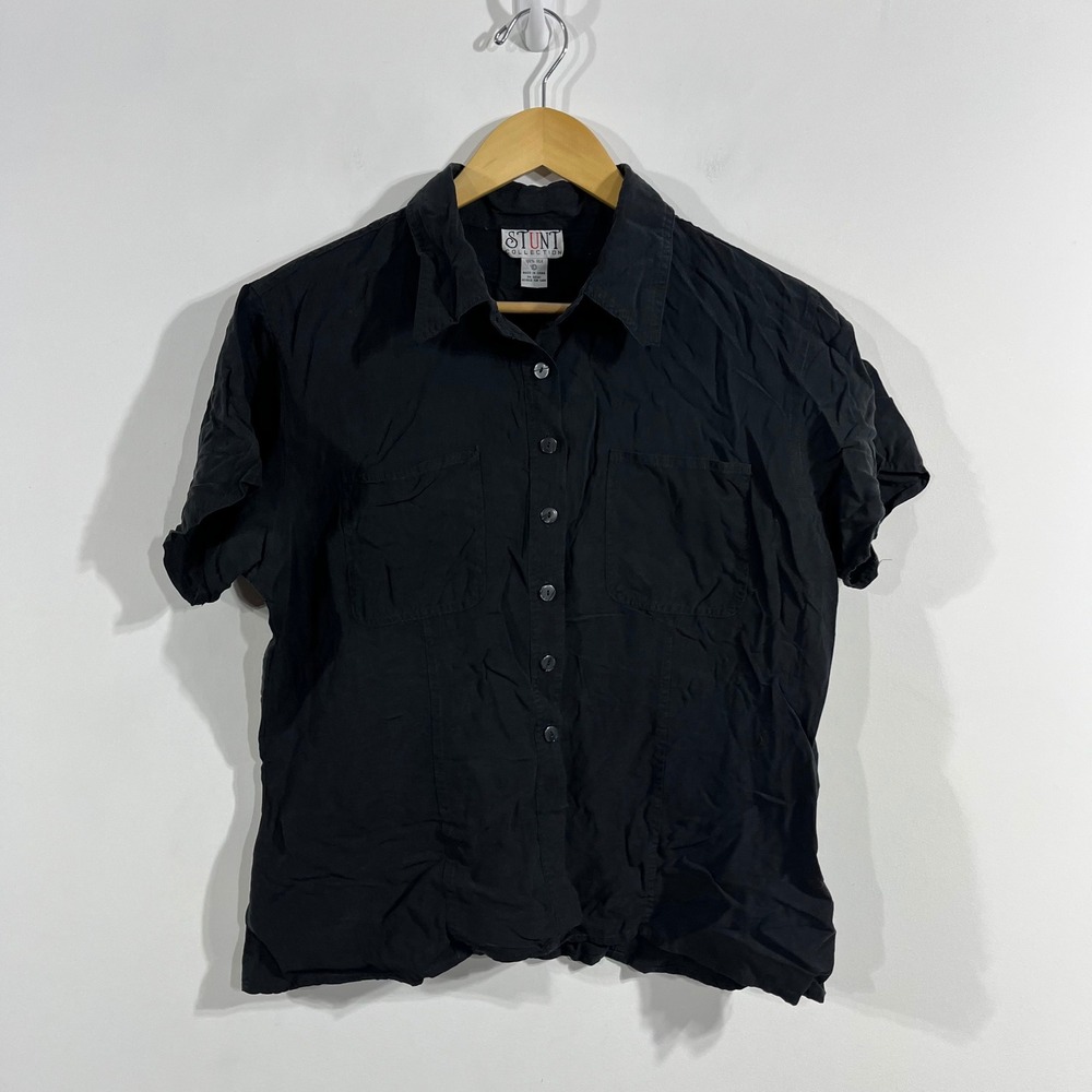 Stunt VTG Quiet Luxury Preppy 100% Silk Button Down Shirt Old Money Womens Large